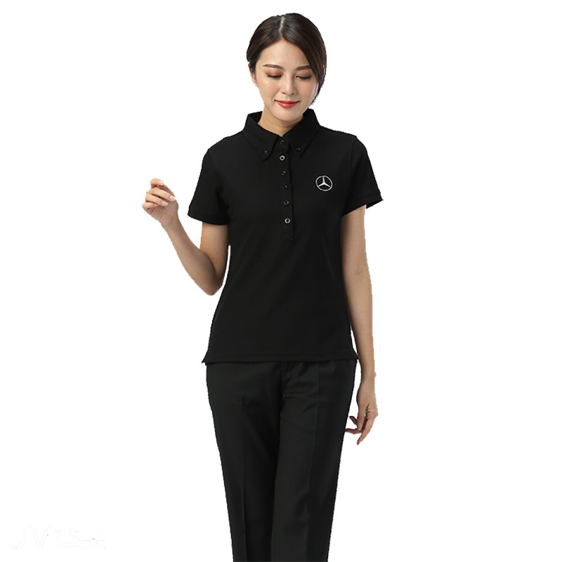 定制奔驰4S店黑色夏季工作服短袖T恤女款舒适透气 POLO衫员工服装
