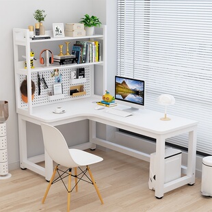 转角电脑桌家用书桌书架组合少女小户型学习生桌子洞洞板一体卧室