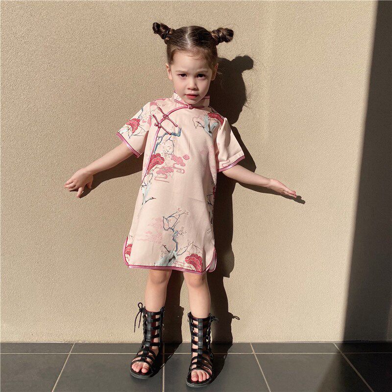 儿童旗袍裙改良洋气中小童汉服秋装女童古风连衣裙长袖小女孩唐装