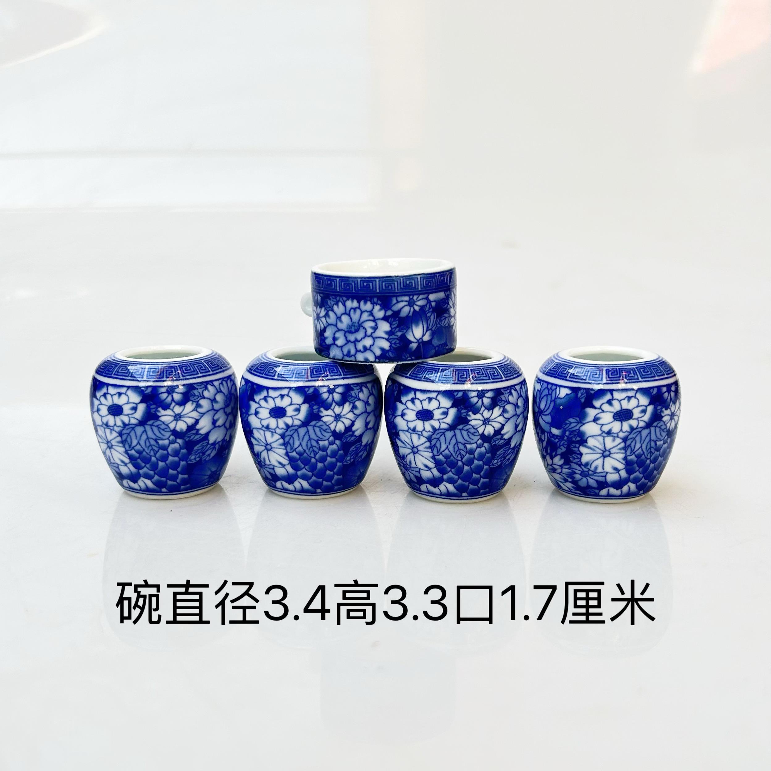 精品豆脑坛青花万花图鸟食罐绣眼鸟柳莺鸟食杯鸟碗鸟缸五件套