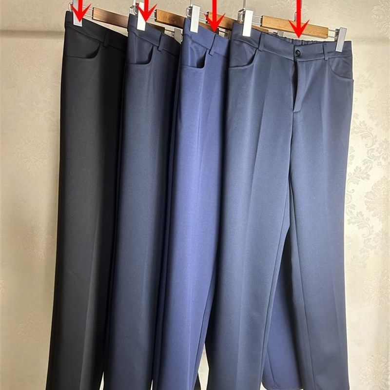 春夏大码职业装藏蓝色高腰弹力西装裤女200斤薄款直筒工作长西裤