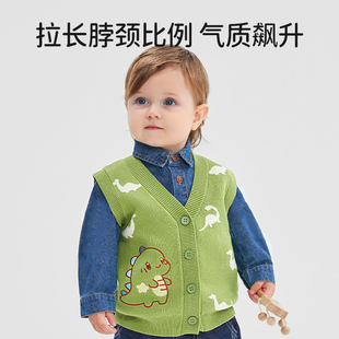 欧孕宝宝针织马甲儿童毛衣2023新款婴儿开衫秋装婴儿男童女童背心