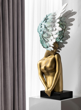 由居创意艺术人物雕塑摆件翅膀天使女孩设计师软装样板间客厅大堂