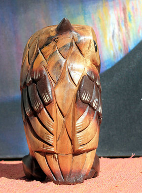 泰国木雕猫头鹰摆件创意客厅电视柜书房实体店面收银台创意装饰