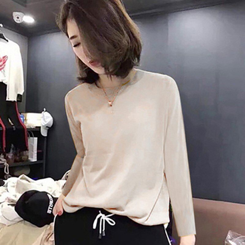 长袖内搭上衣女修身春秋冬季半高领T恤针织衫薄款白色打底衫毛衣