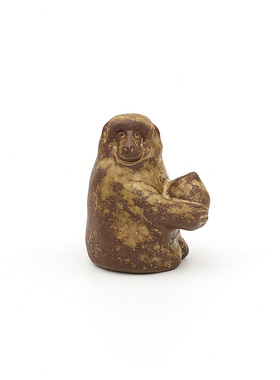 不仁斋薛继业陶瓷雕塑紫陶柴窑葫芦皮色献桃猴 文房摆件 茶宠