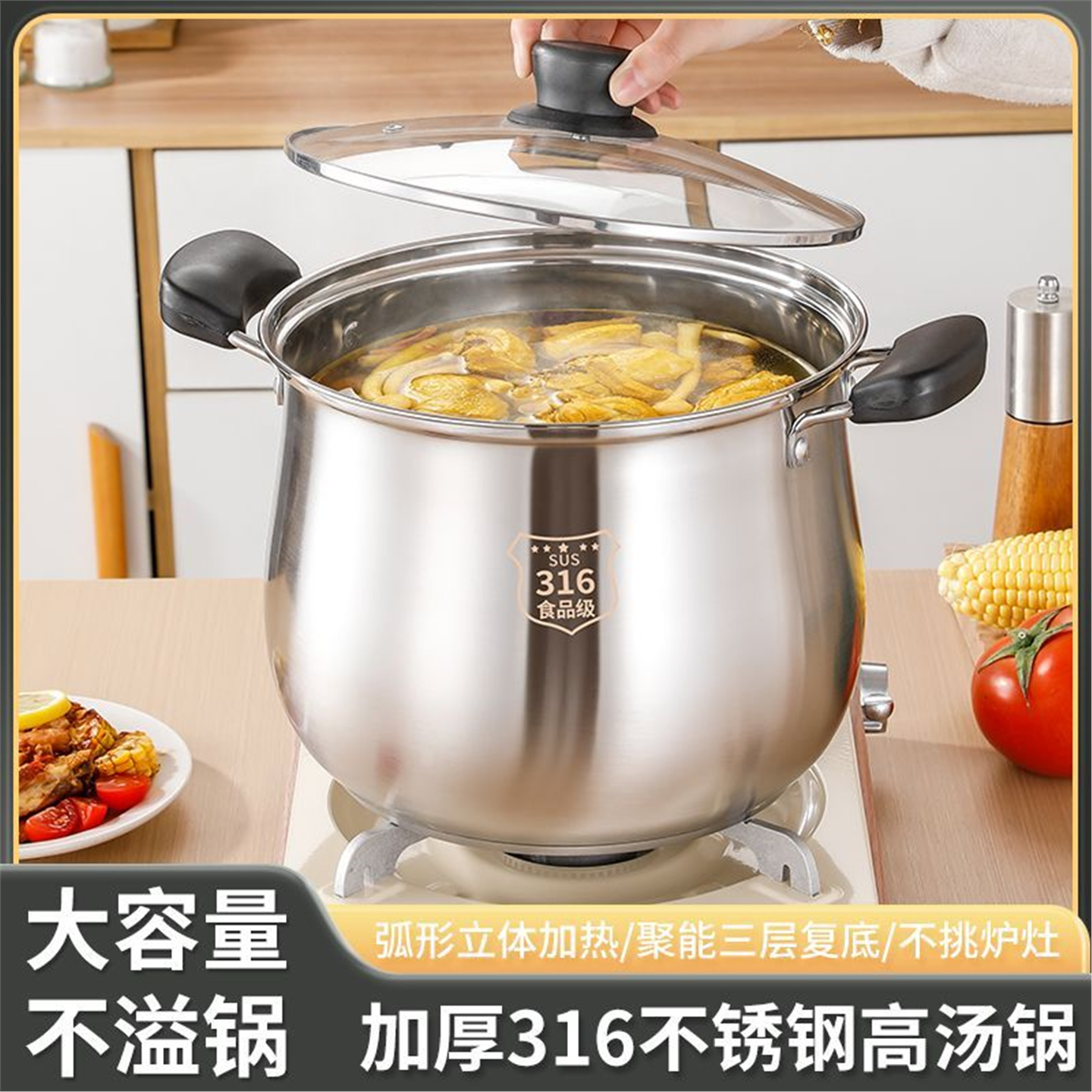 德国316不锈钢汤锅家用带