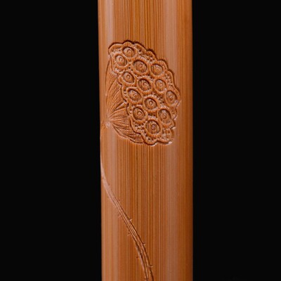 名家张念超竹雕纯手工浮雕荷花莲蓬实心竹手把件玉竹把件文玩竹节