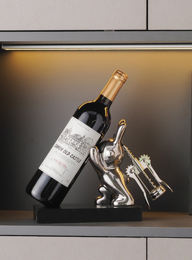 轻奢客厅兔子红酒架酒柜装饰品桌面餐边柜入户玄关挂钥匙收纳摆件