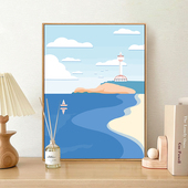 治愈海岸唯美风景数字油画diy油彩画手工涂填色丙烯画手绘装 饰画