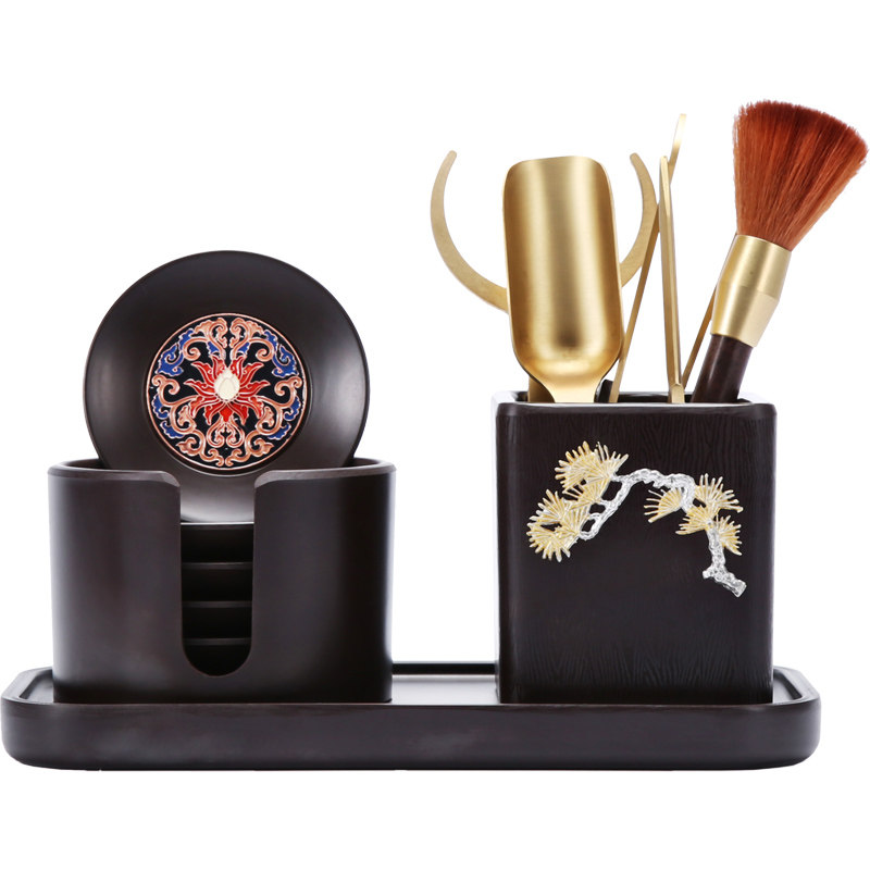 远舍茶道六君子组合黑檀套装铜木功夫茶具配件大全茶刀杯垫茶夹子