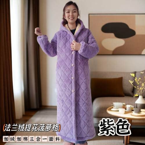 冬季加长款秋冬加厚棉衣男女棉服保暖过膝罩衣棉袄外穿睡袍家居服