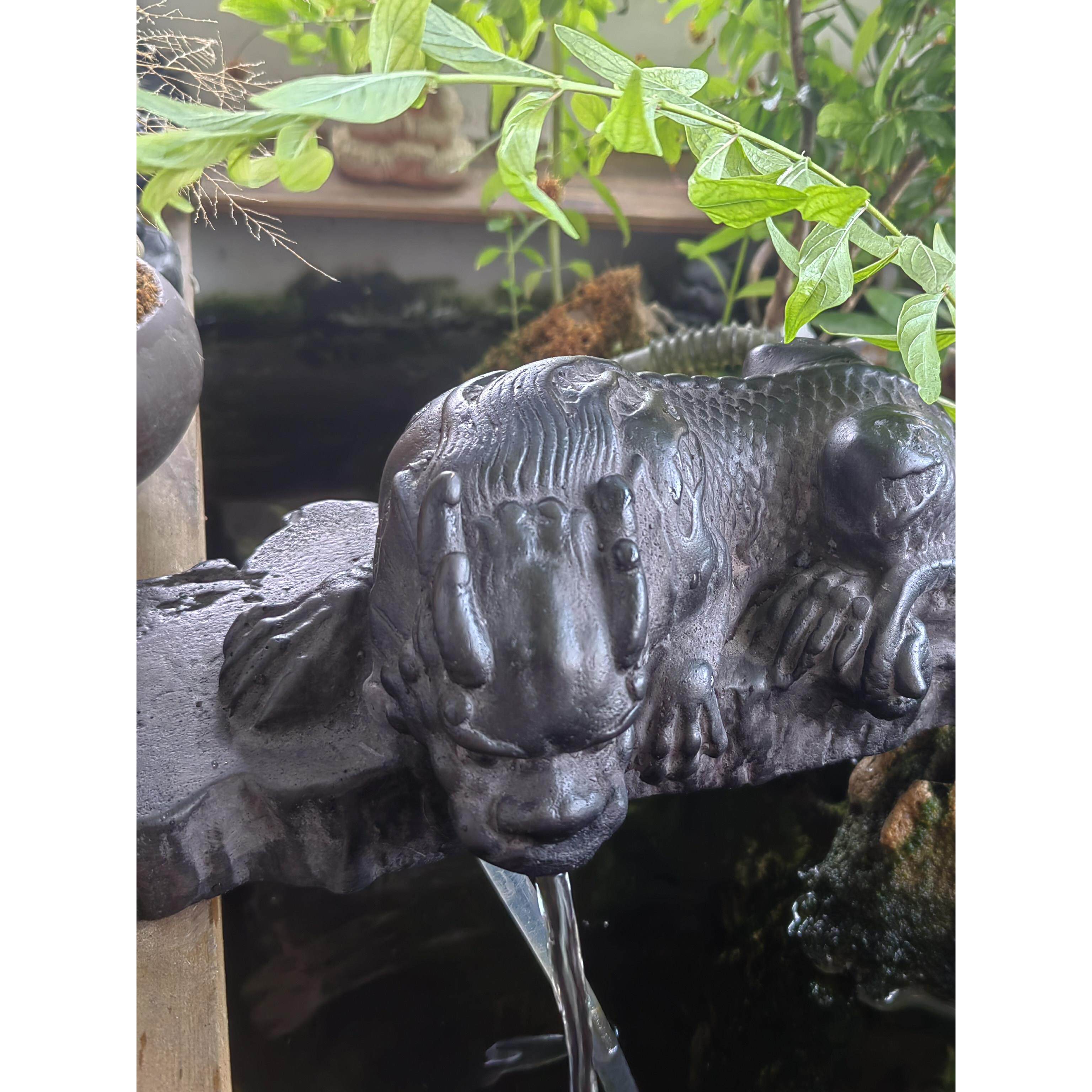 带水泵水管流水循环水水缸摆件办公吐水吸水兽卧龙随机送小号摆件