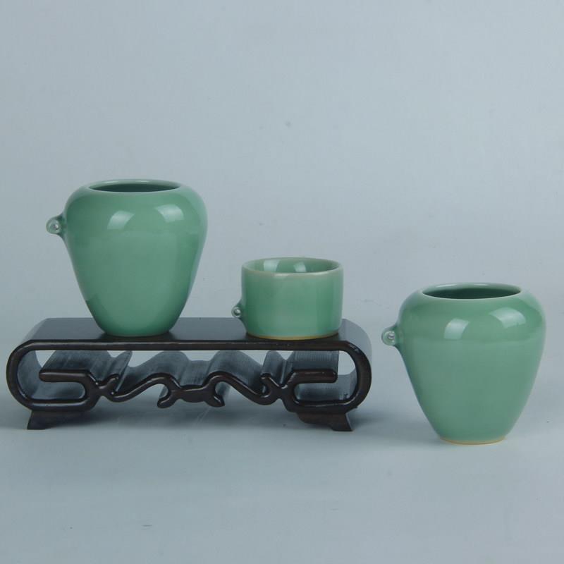 画眉靛颏绣眼金青鸟食罐宠物杯子鸟笼配件竹笼鸟杯青瓷小罐鸟碗