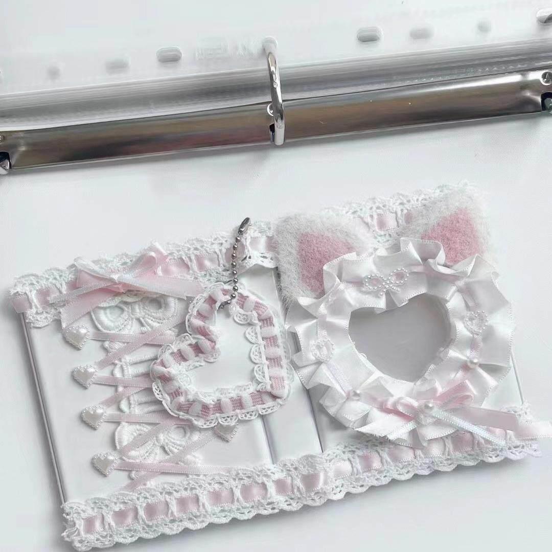 蕾丝卡册手工3寸小卡收纳小卡册拍立得一宫格整理追星猫耳粉色白