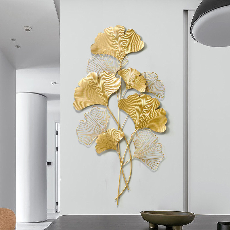 新中式银杏叶客厅沙发背景墙装饰高级感挂件餐厅玄关金属画美容院