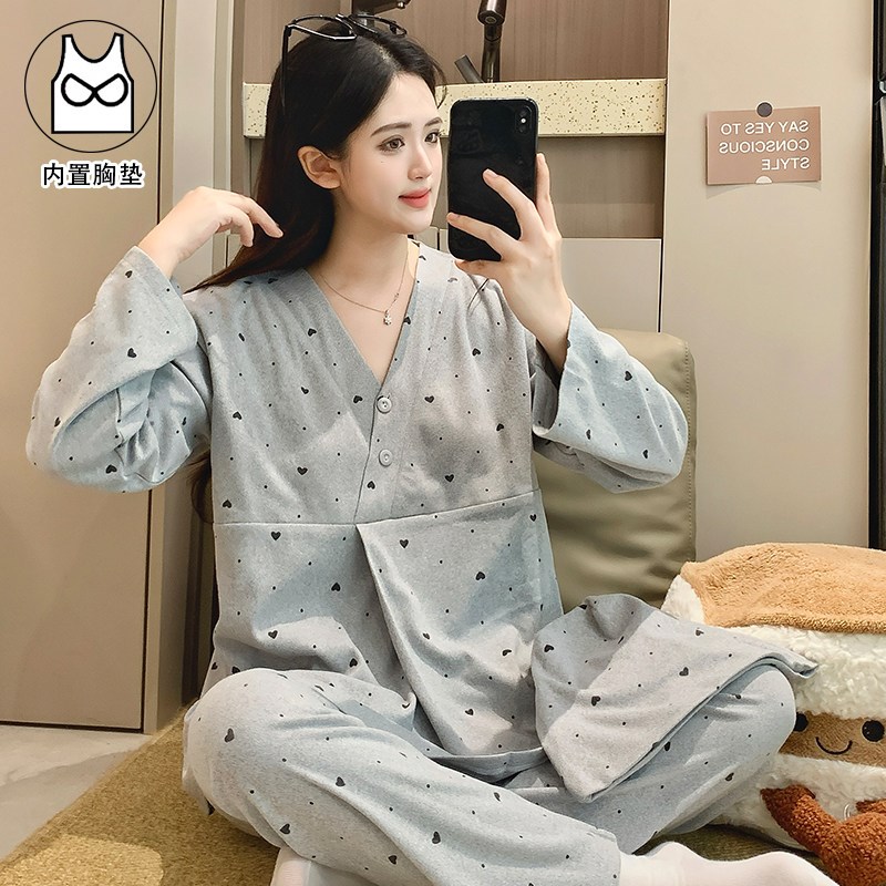 带胸垫简约德绒月子服秋冬产后孕妇睡衣冬厚款产妇11月份12哺乳衣
