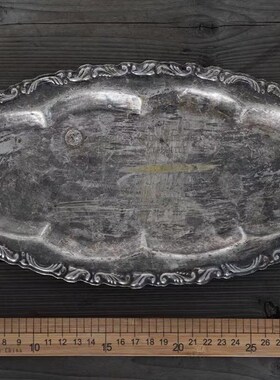 镀银椭圆精美盘西洋旧物Vintage 复古美食裱花摄影【二店道具铺】