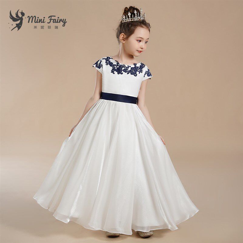 优雅女童白色钢琴表演花童公主裙中小学生主持合唱团比赛演出服长
