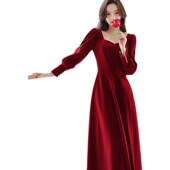 回门礼服酒红色订婚连衣裙 法式 新娘敬酒服平时可穿2024年夏季 新款