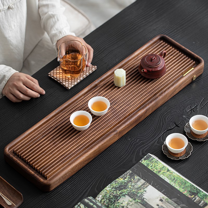 北美黑胡桃木茶盘家用小型整块实木茶海排水储水式干泡茶台茶托盘