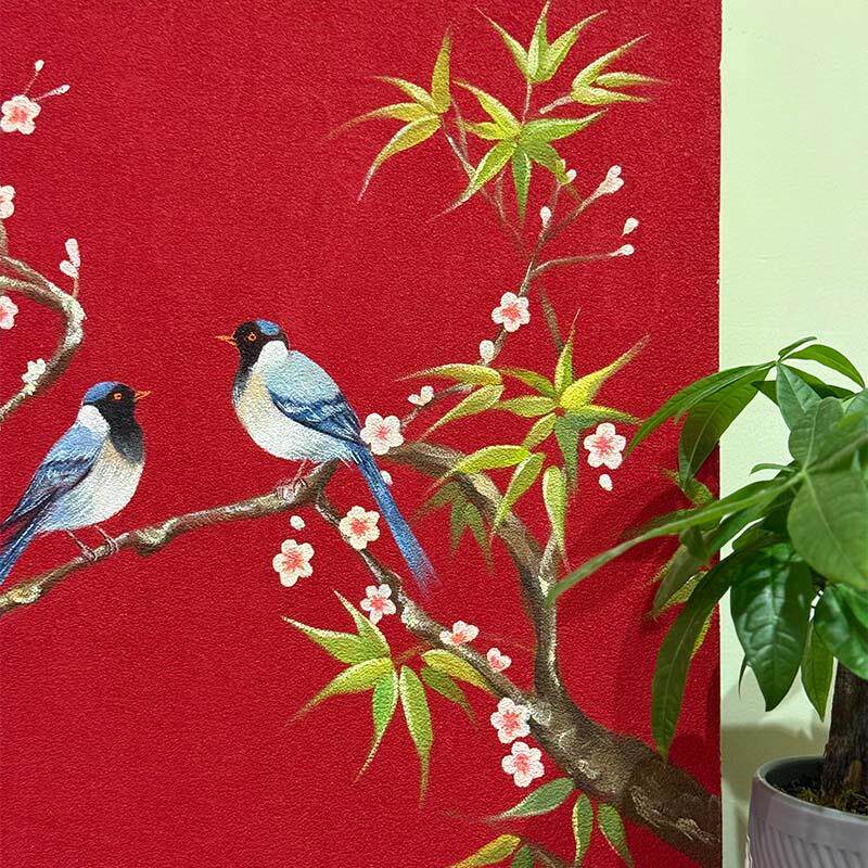 《喜上眉梢》新中式沙发背景墙装饰画复古餐厅壁画古典玄关挂画