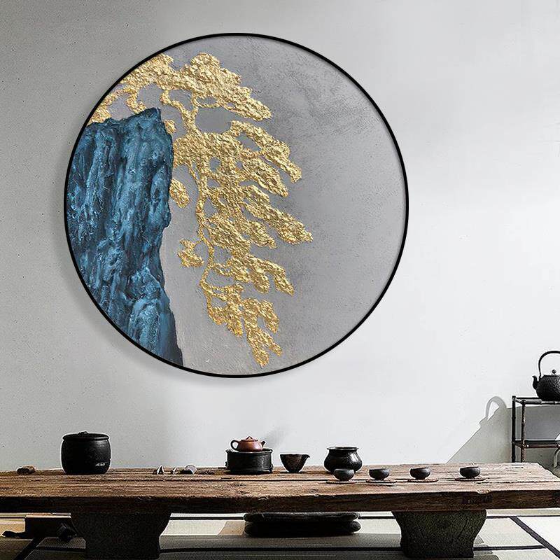 新中式装饰画迎客松客厅沙发背景墙圆形餐厅玄关墙壁壁画挂画