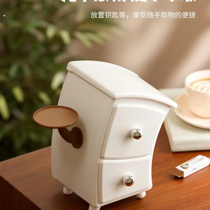 中古风桌面收纳盒抽屉式防尘大容量塑料盒子创意桌上置物整理架子