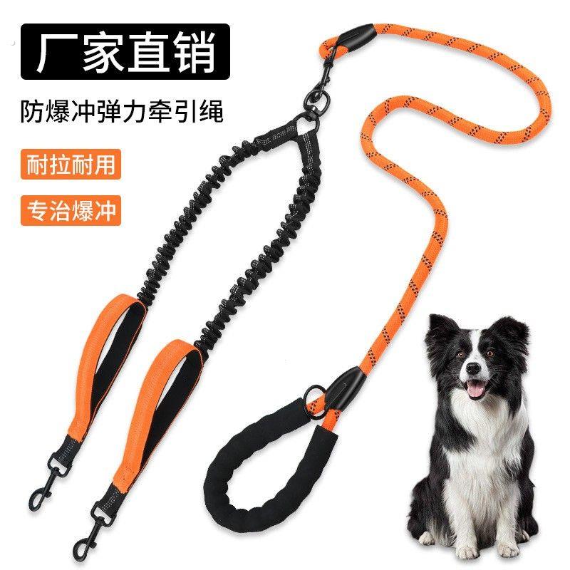 厂家现货直销一托二狗狗弹力牵引绳双把手可伸缩高品质狗链