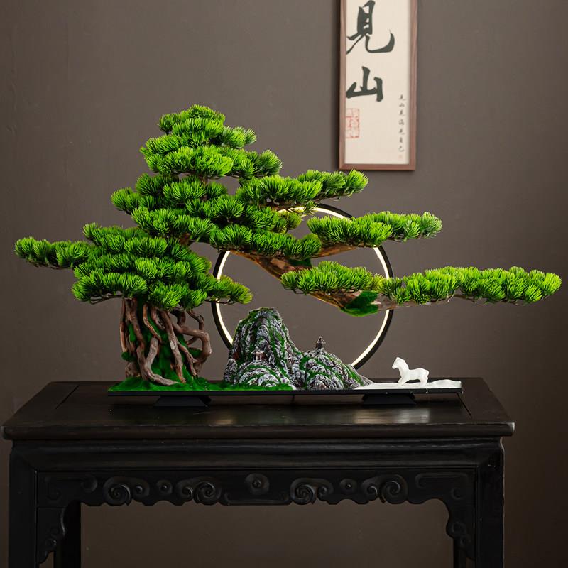 彷真迎客松植物盆景办公室摆件造景客厅玄关装饰品彷真树室内景观