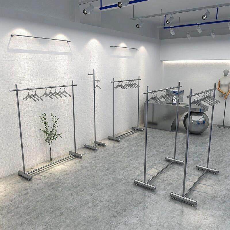 服装店不锈钢展示架落地式中岛正挂架拉丝女装店挂衣架货架陈列架