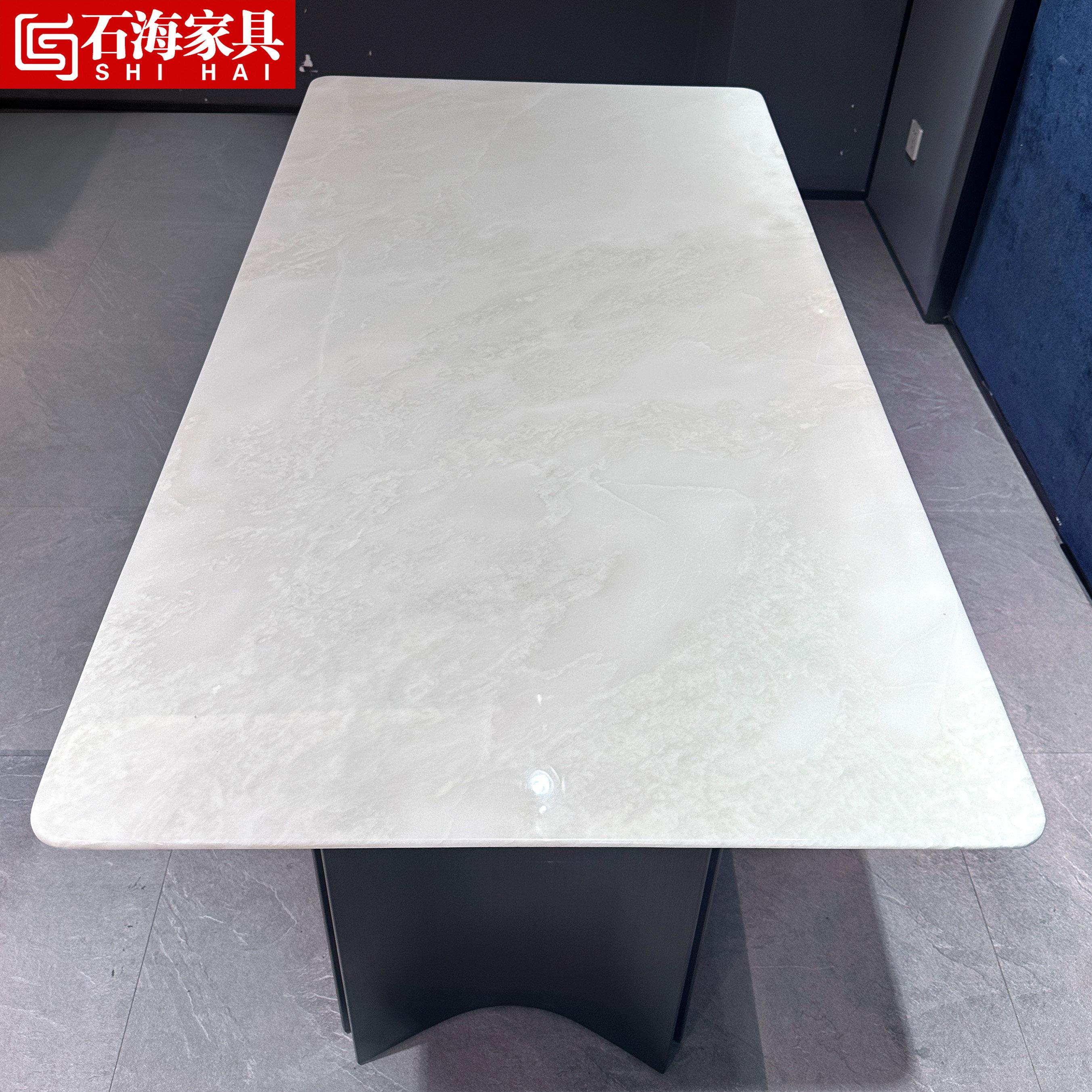 纯天然大理石餐桌意式轻奢奢石系列米兰白玉方形餐桌高级现代艺术