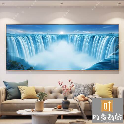 纯流水瀑布山水画抽象挂画大气客厅晶瓷装饰画沙发墙背景风景框画