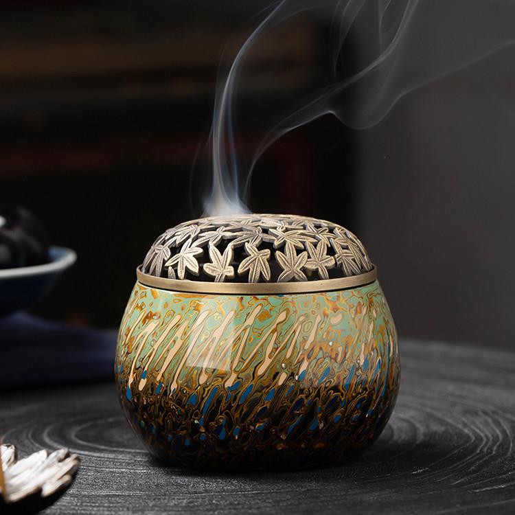 大漆香炉陶瓷香薰炉茶室桌面装饰品摆件福州非遗手工犀皮螺钿漆器