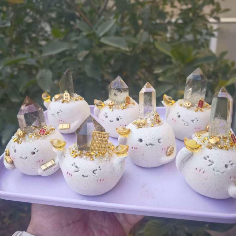 天然黄水晶柱子小豆丁摆件水晶原石矿物晶体节日礼物招米上班