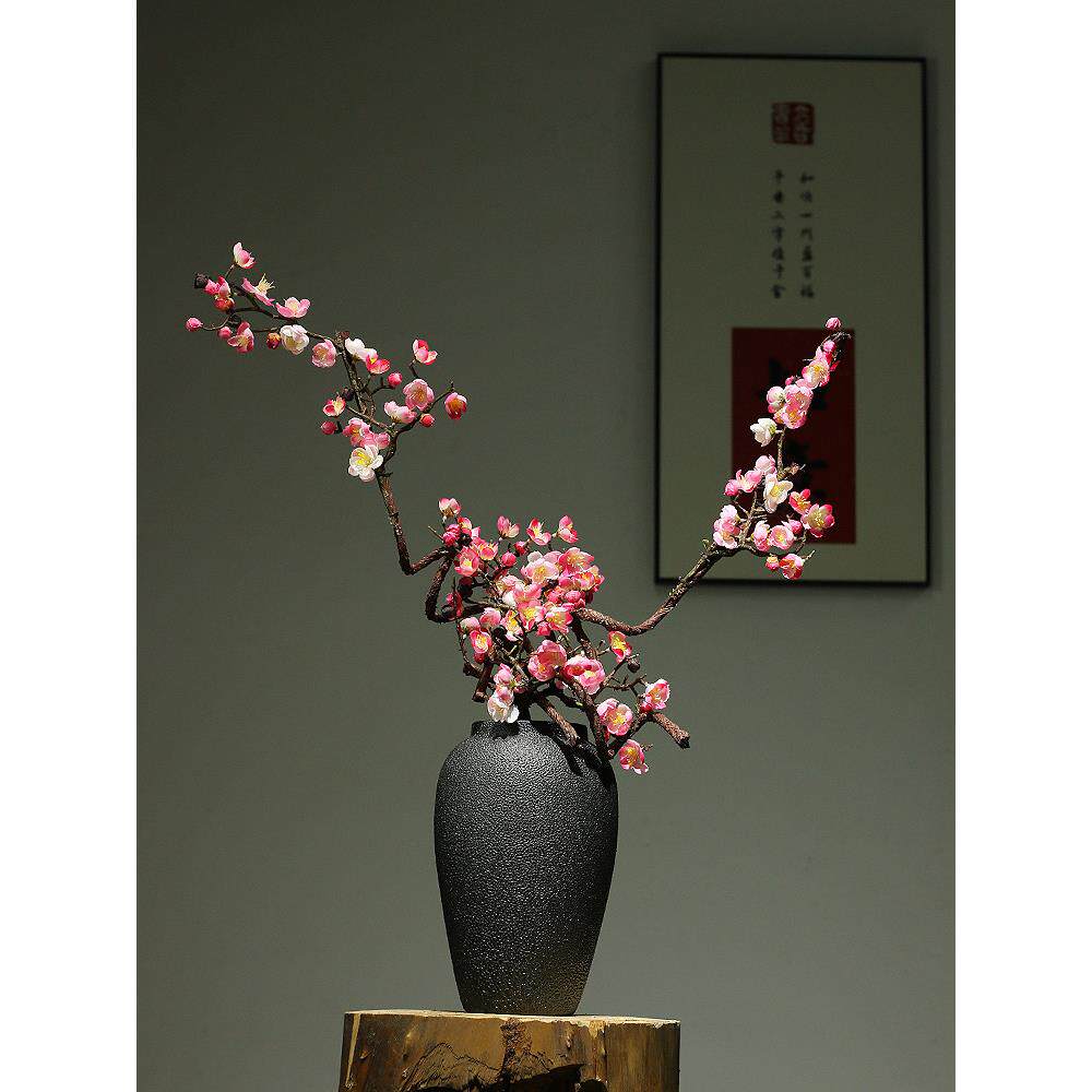 新中式彷真傲骨腊梅花景德镇覆古陶瓷花瓶客厅插花装饰品玄关摆件