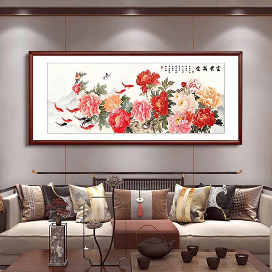 花开富贵客厅装饰画新中式沙发背景墙大气国画牡丹花挂画卧室壁画
