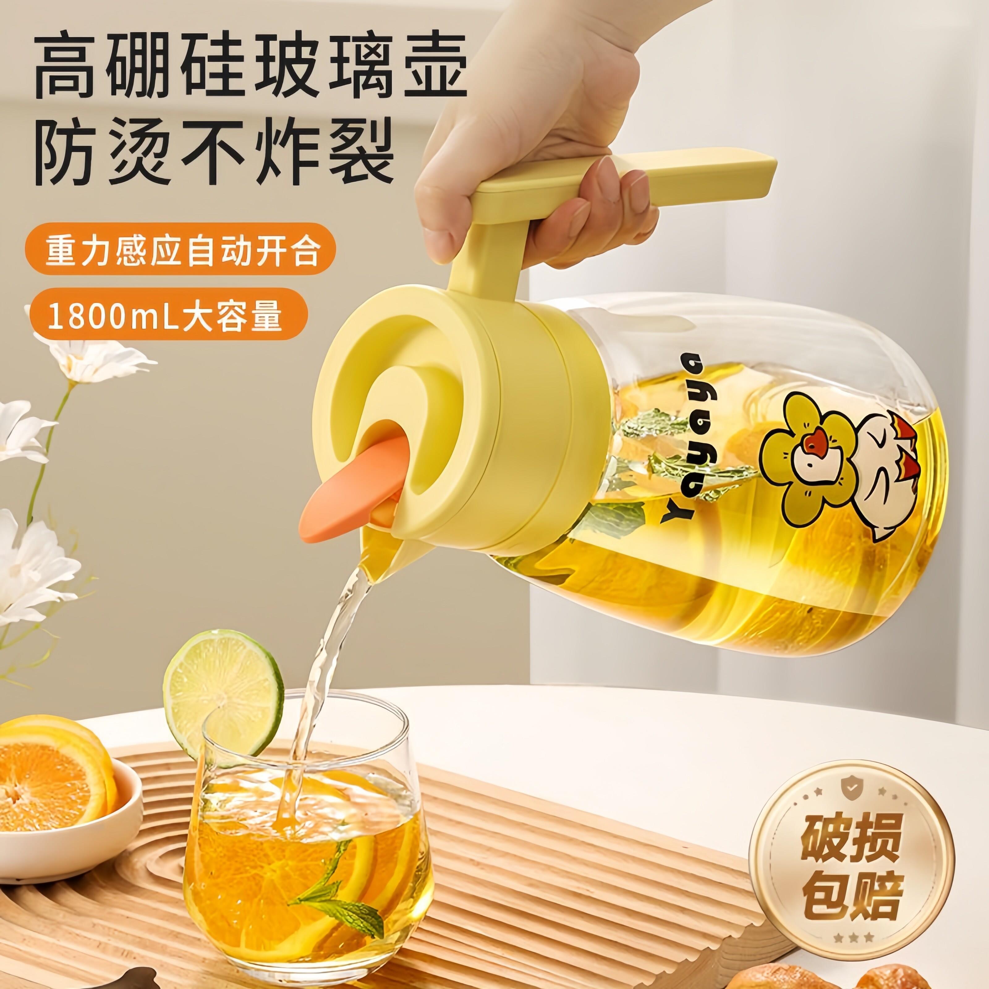 玻璃印花冷水壶耐高温家用大容量装水容器凉水壶套装高硼硅开水壶