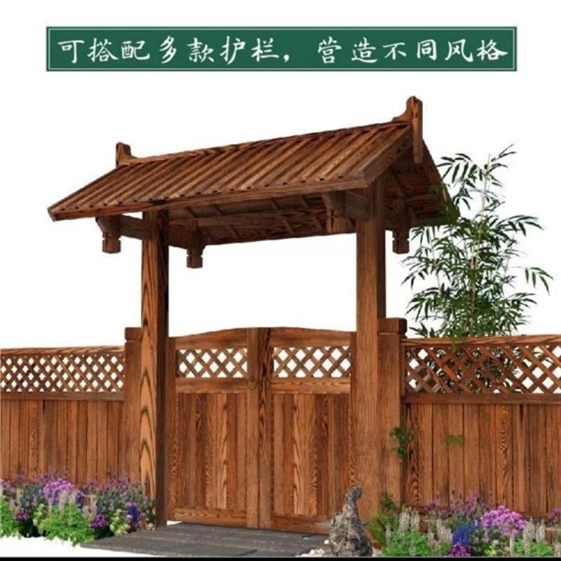 防腐木门楼牌坊花园门农村大门农家乐屋顶庭院门进户门简易门楼