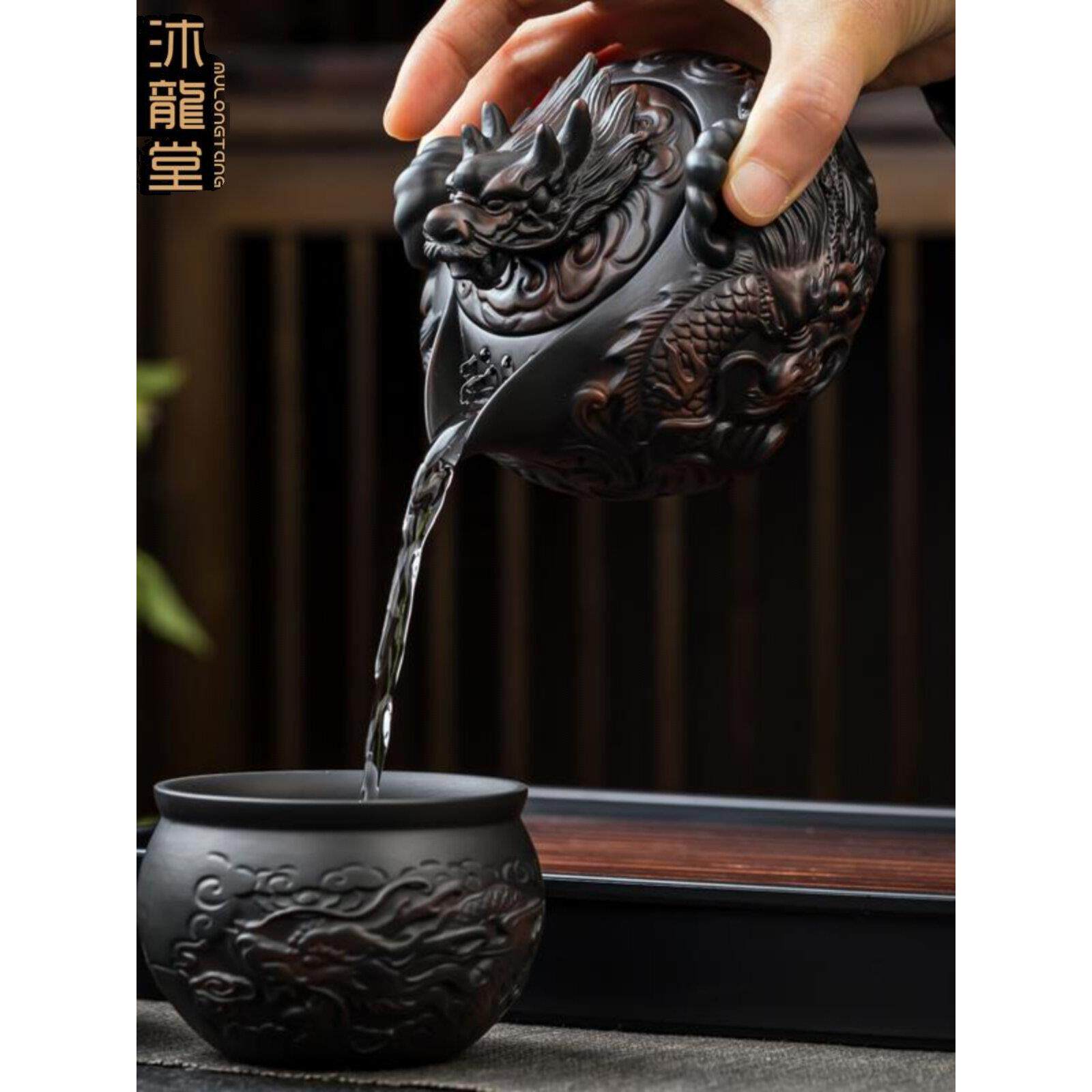 采购产品紫砂茶壶泡茶,大容量,非热,高端飞龙手抓壶,陶瓷覆古