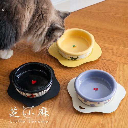 芝小麻猫碗狗碗陶瓷宠物碗增高架保护颈椎不易打翻猫咪饭碗猫食盆