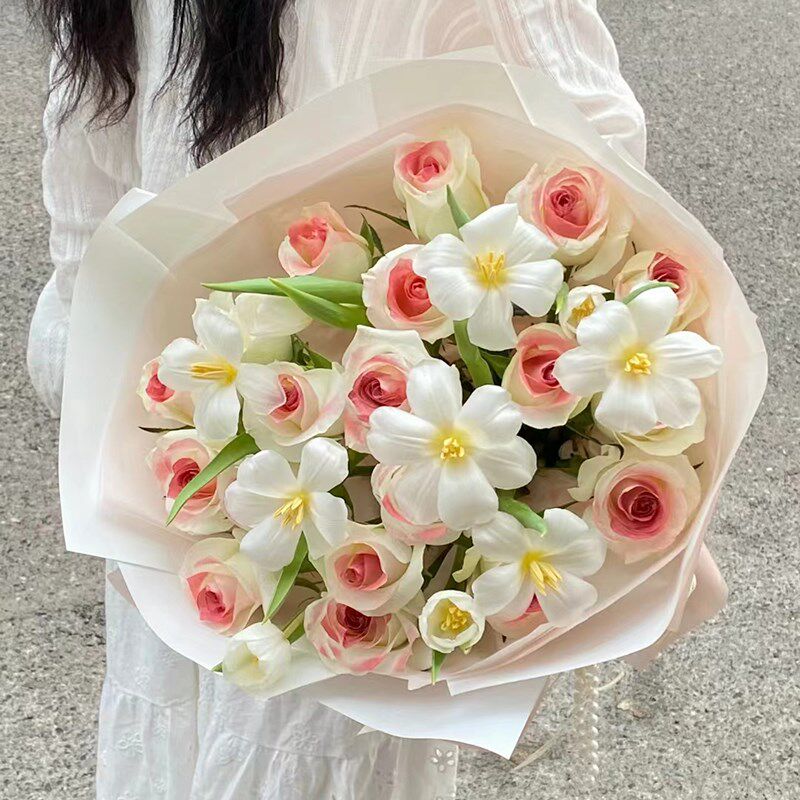 白桃乌龙奶盖玫瑰郁金香花束北京上海广州生日鲜花速递同城配送花