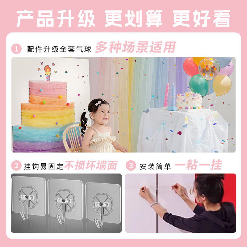 女宝韩系生日快乐背景墙布置网纱蛋糕氛围仪式感场景装饰品kt板