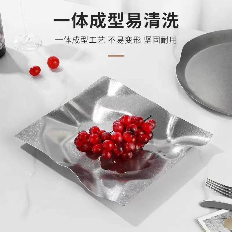 复古工业风餐具不锈钢欧式西餐水果沙拉甜品烧烤置物托盘做旧摆件