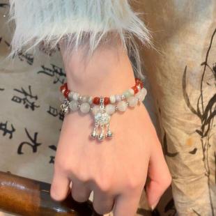 朱颜~红绿珠铃铛平安锁手链小众国风叠戴手串新中式本命年手饰