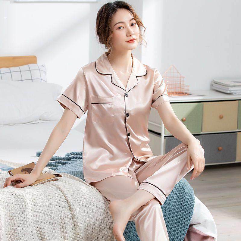 冰丝睡衣女夏季短袖长裤薄款纯色彷真丝绸家居服两件套装直播,女士内衣/男士内衣/家居服,睡袍/浴袍,淘宝优惠券,粉丝福利购,淘宝优惠卷