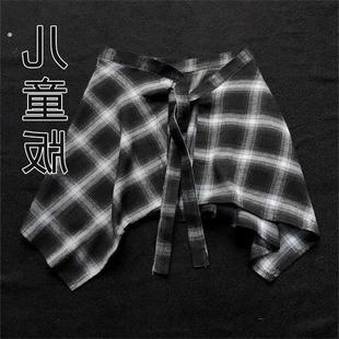 日系复古黑白格子屁帘儿童跳舞半裙裙舞蹈女童街舞裙男童叠穿腰封