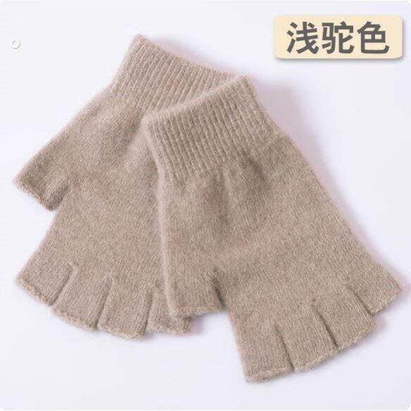 羊绒半指手套女秋冬季羊毛线分指露指男手套学生针织保暖可爱韩版