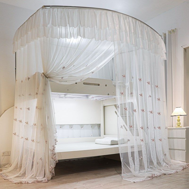 欧式子母床伸缩刺绣蚊帐三开门落地上下铺直梯斜梯蚊帐纱加厚支架,床上用品,蚊帐,淘宝优惠券,粉丝福利购,淘宝优惠卷