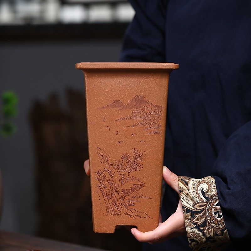 清香阁紫砂降坡泥平口四方签筒 手工春兰寒兰盆 桌面古典绿植花器,鲜花速递/花卉仿真/绿植园艺,花盆,淘宝优惠券,粉丝福利购,淘宝优惠卷